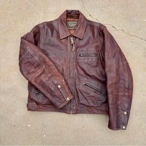 Men's Vintage-Style Dark Brown Leather Bomber Jacket